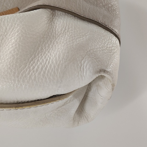 Fossil White Ivory Leather Hobo Bag Zip Beige Pocket Front Zip Top Shoulder Bag - Picture 4 of 13